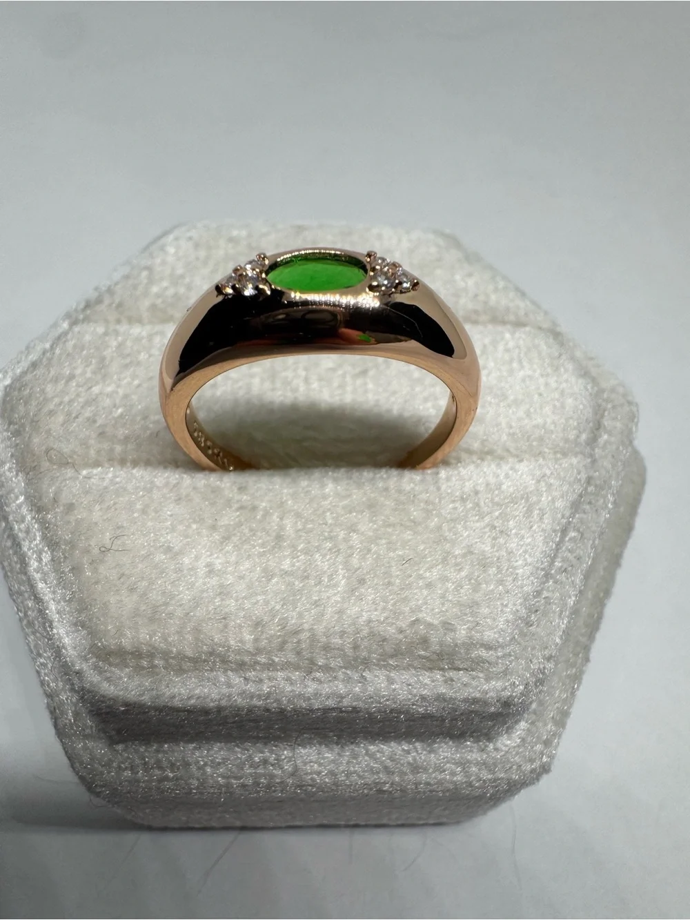 Vintage 14K 585 Rolled Gold Lab Created Green Quartz Ring Size 7